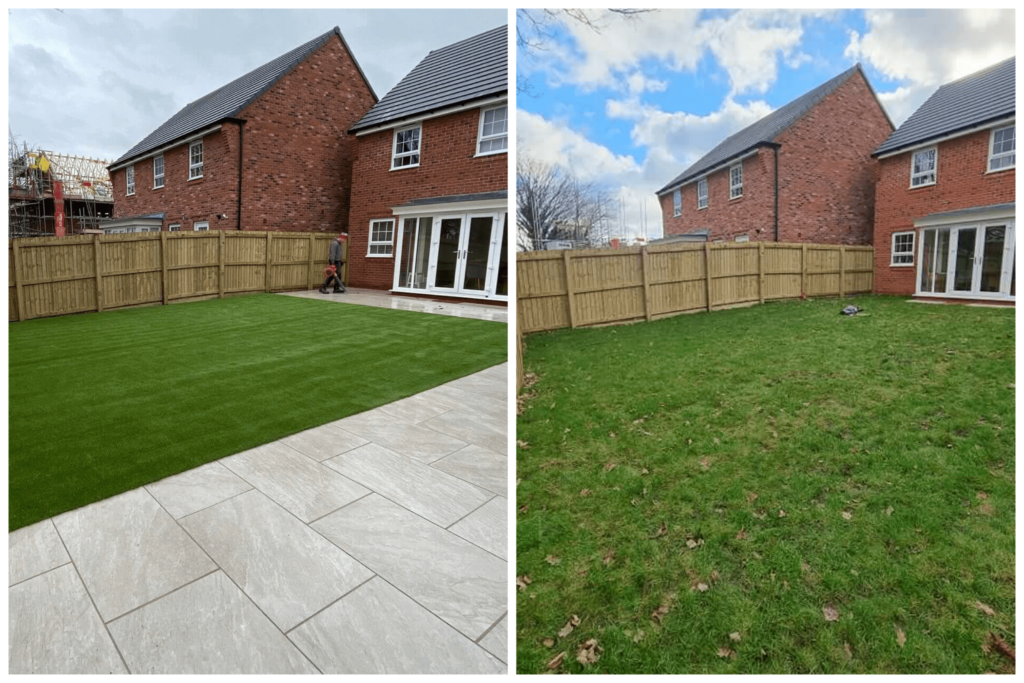 Photo of a garden before and after having a landscaped garden completed.